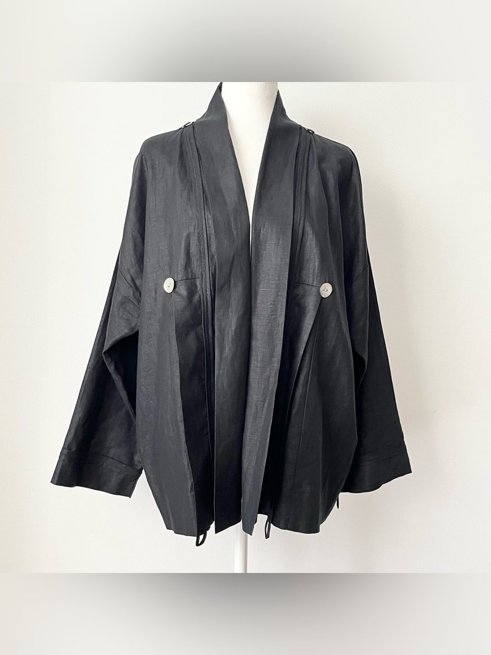 Roni Rabl Women's 100% Linen Kimono Jacket Size L Black Avant Garde Minimalist